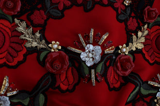 Red Silk Crystal Roses Shorts Dolce & Gabbana