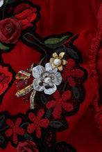 Red Silk Crystal Roses Shorts Dolce & Gabbana
