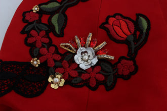 Red Silk Crystal Roses Shorts Dolce & Gabbana