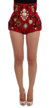 Red Silk Crystal Roses Shorts Dolce & Gabbana
