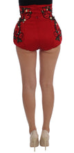 Red Silk Crystal Roses Shorts Dolce & Gabbana