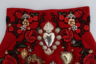 Red Silk Crystal Roses Shorts Dolce & Gabbana