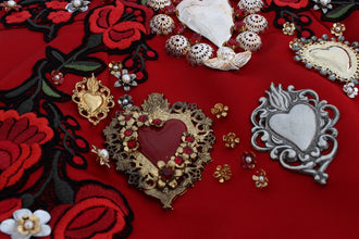 Red Silk Crystal Roses Shorts Dolce & Gabbana