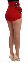Red Silk Crystal Roses Shorts Dolce & Gabbana