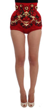 Red Silk Crystal Roses Shorts Dolce & Gabbana
