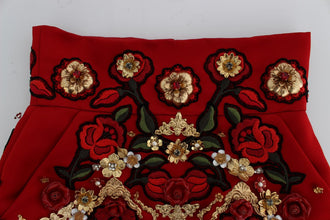 Red Silk Crystal Roses Shorts Dolce & Gabbana