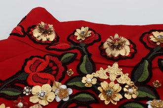 Red Silk Crystal Roses Shorts Dolce & Gabbana