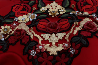 Red Silk Crystal Roses Shorts Dolce & Gabbana