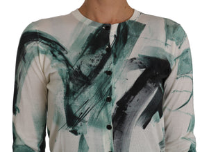 White Silk Cardigan Lightweight Paint Stroke Sweater Dolce & Gabbana