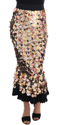 Gold Sequined Peplum High Waist Skirt Dolce & Gabbana