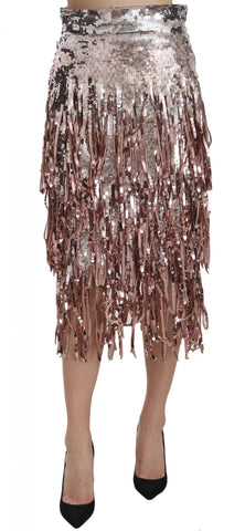 Sequin Embellished Fringe Midi Pencil Skirt Dolce & Gabbana