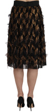 Black Gold Fringe Metallic Pencil A-line Skirt Dolce & Gabbana