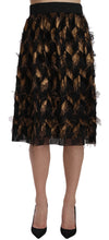 Black Gold Fringe Metallic Pencil A-line Skirt Dolce & Gabbana