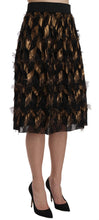 Black Gold Fringe Metallic Pencil A-line Skirt Dolce & Gabbana