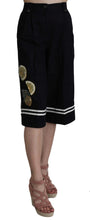 Black Cotton Cropped Embellished Pants Dolce & Gabbana