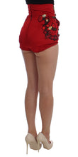 Red Silk Crystal Roses Shorts Dolce & Gabbana