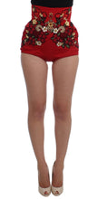 Red Silk Crystal Roses Shorts Dolce & Gabbana