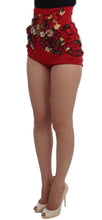 Red Silk Crystal Roses Shorts Dolce & Gabbana