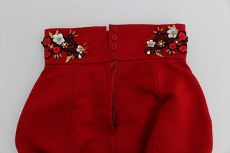 Red Silk Crystal Roses Shorts Dolce & Gabbana