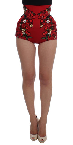 Red Silk Roses Sicily Shorts Dolce & Gabbana