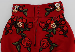 Red Silk Roses Sicily Shorts Dolce & Gabbana