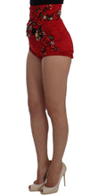 Red Silk Crystal Roses Shorts Dolce & Gabbana