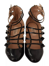 Valentino Black Multi Strap Leather Mid Heels Pumps Shoes