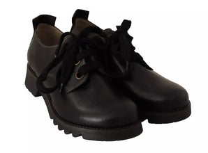 FLY LONDON Black Leather Low Top Lace Up Women Oxford Shoes
