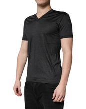 Dolce & Gabbana Dark Gray Silk V-neck Short Sleeves T-shirt