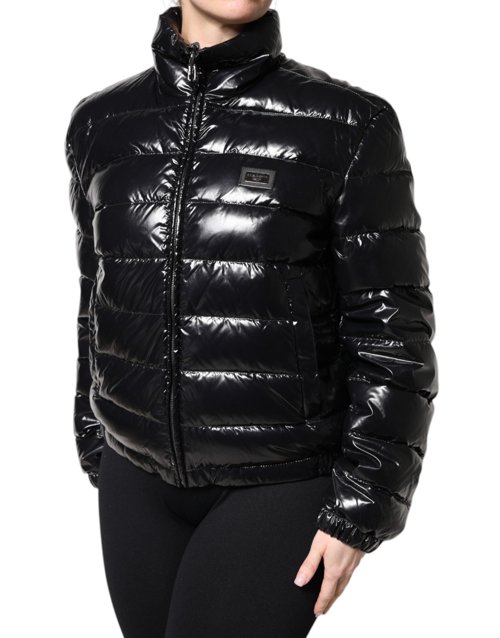 Dolce & Gabbana Black Logo Plaque Full Zip Puffer Jacket