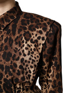 Dolce & Gabbana Brown Leopard Silk Button Down Coat Jacket