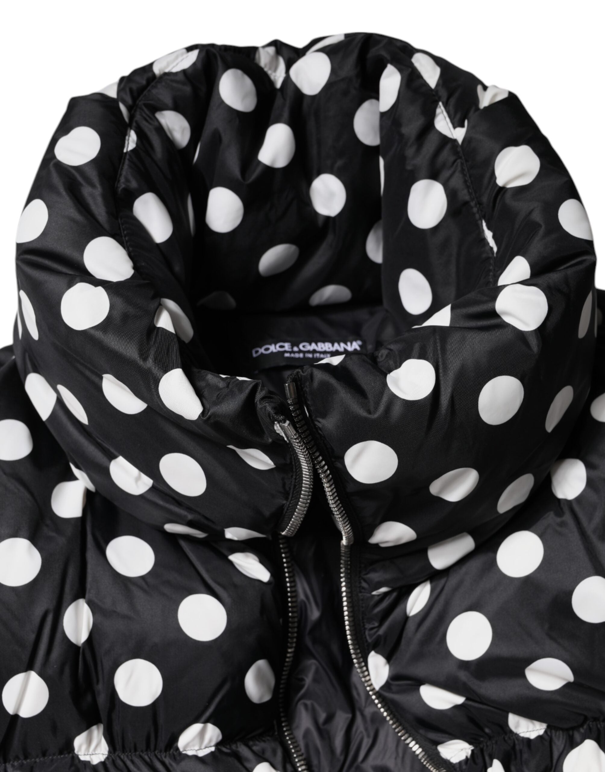 Dolce & Gabbana Black White Polka Dot Full Zip Puffer Jacket
