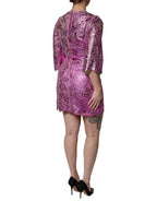 Dolce & Gabbana Metallic Fuchsia Floral Sheath Mini Dress
