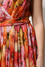 Dolce & Gabbana Multicolor Floral Silk V-neck Chiffon Dress