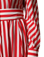 Dolce & Gabbana White Red Stripes Long Sleeves Midi Dress