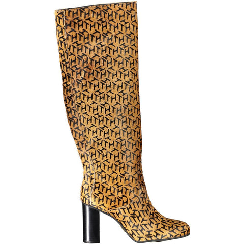 Beige Leather Womens High Boot Tommy Hilfiger