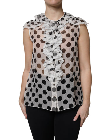 Dolce & Gabbana White Black Polka Dot Cotton Sleeveless Top