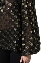 Dolce & Gabbana Black Sheer Tied Neck Polka Dots Blouse Top