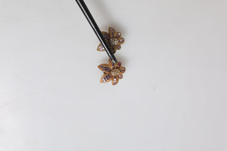 Dolce & Gabbana Gold Brass Purple Flower-Shaped Crystals Clip On Earrings