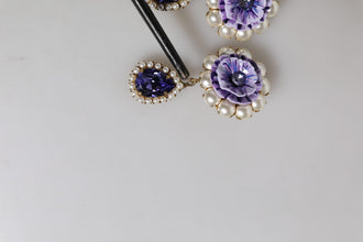 Dolce & Gabbana Purple Flower Pearl Teardrop Crystals Clip On Earrings