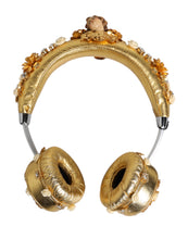 Dolce & Gabbana Gold Leather Floral Crystal Angel Headset Headphones