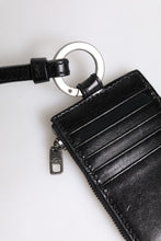 Dolce & Gabbana Black Leather Logo Embossed Lanyard Card Holder Wallet
