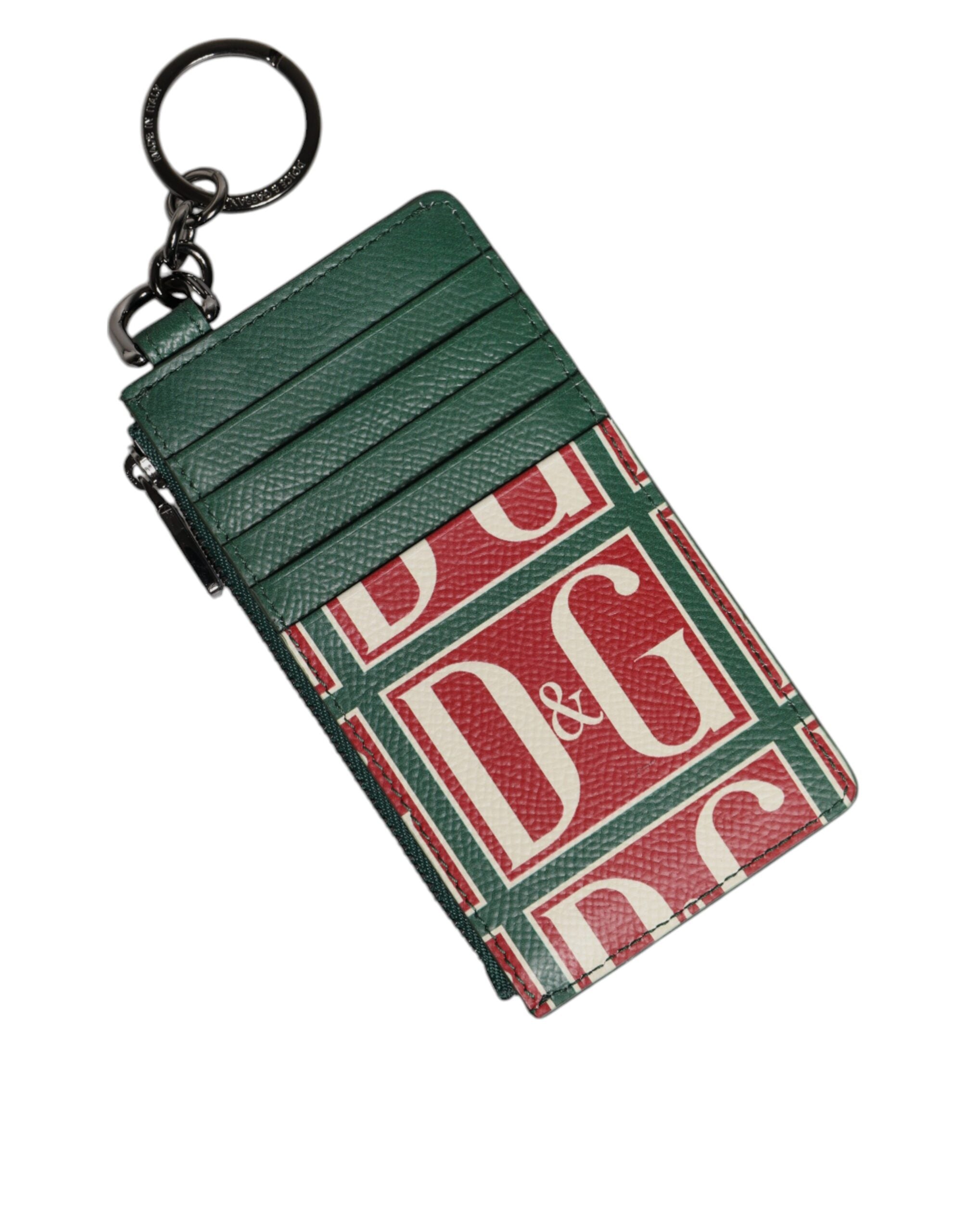 Dolce & Gabbana Green Calf Leather Logo Print Monogram Card Holder Wallet