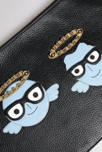 Dolce & Gabbana Black Leather #DGFAMILY Embellished Men Zip Pouch Bag