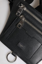 Dolce & Gabbana Black Calfskin Logo Plaque Belt Waist Men Fanny Pack Bag