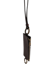 Dolce & Gabbana Brown Calf Leather Lanyard Logo Card Holder Wallet