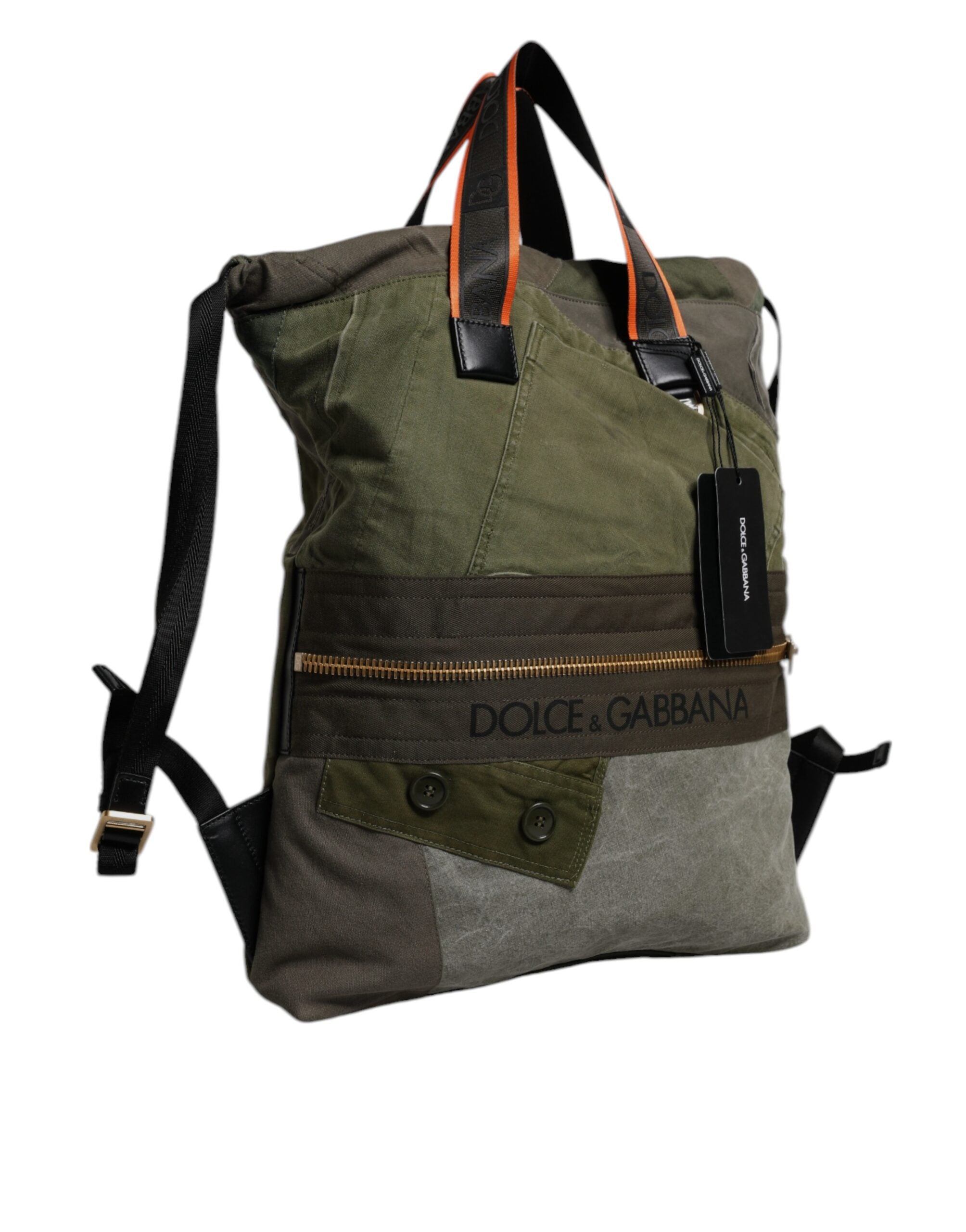 Dolce & Gabbana Military Green Patchwork Rucksack Backpack Bag
