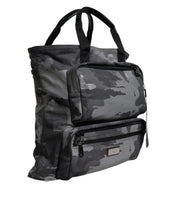 Dolce & Gabbana Gray Camo Cotton Multiple Compartments Tote Bag