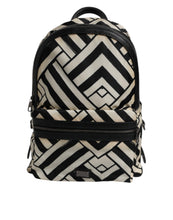 Dolce & Gabbana Black White Nylon Leather Travel Back Pack Bag