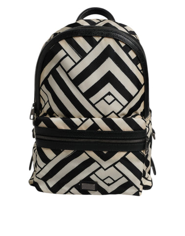 Dolce & Gabbana Black White Nylon Leather Travel Back Pack Bag